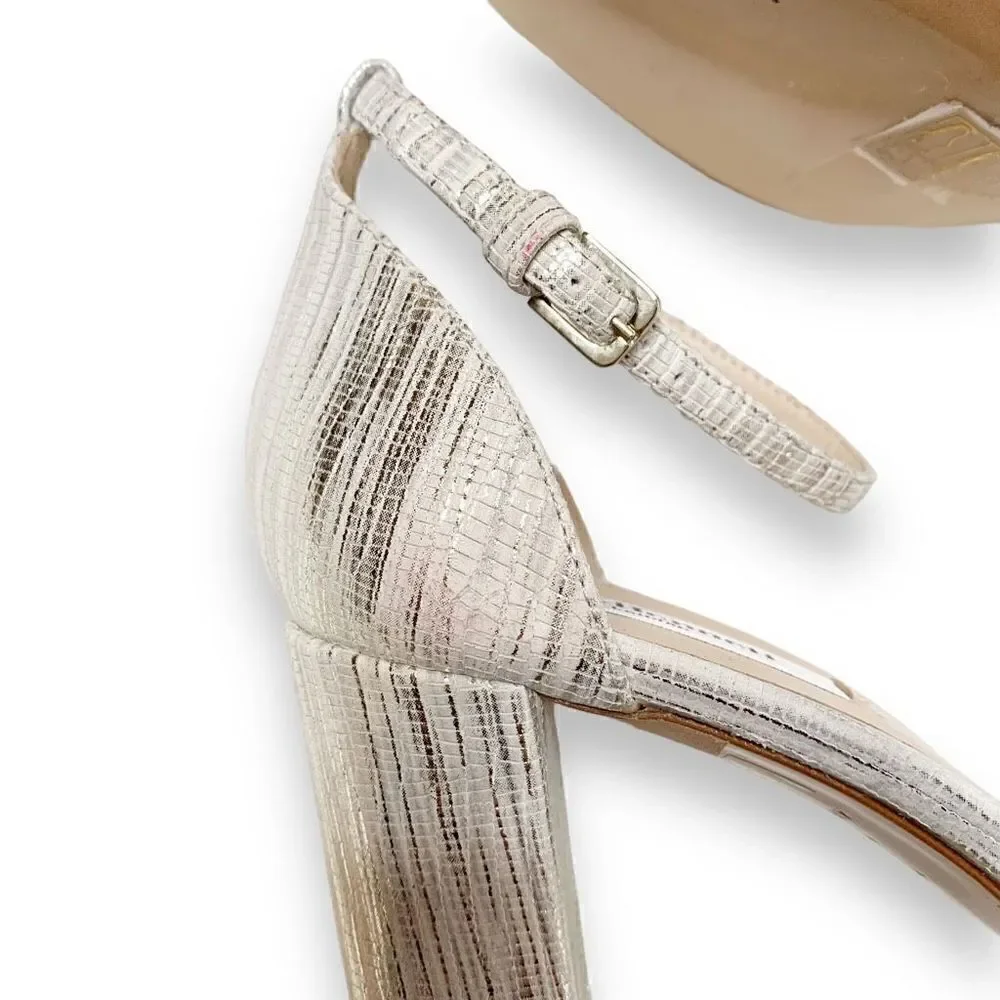 L. K. Bennett Helena Lizard-Effect Metallic Sandals Cre-Metallic Cream Size 37